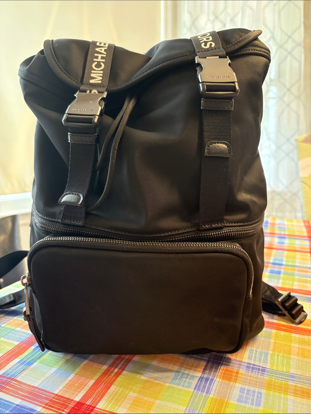 Michael Kors Black Logo-Trim Rolltop Backpack